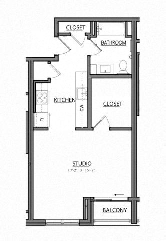 Floor plan for studio, 1 bath, 531 sqft